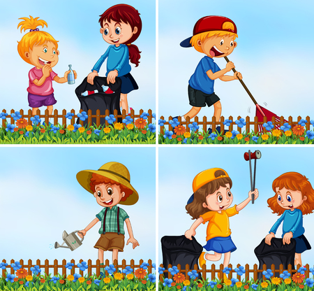 Good Kids Taking Care of Environment illustrationのイラスト素材