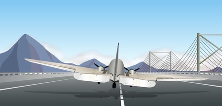 Back of airplane landing on runway illustrationのイラスト素材