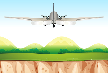Airplane Flying Over the Hills illustrationのイラスト素材