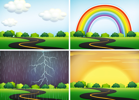 Beautiful Landscape in Different Weather illustrationのイラスト素材