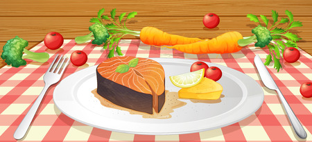 Salmon Stake with Fresh Vegetable illustrationのイラスト素材