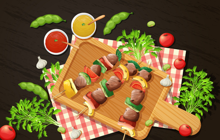 Healthy Barbecue on Woden Board illustrationのイラスト素材