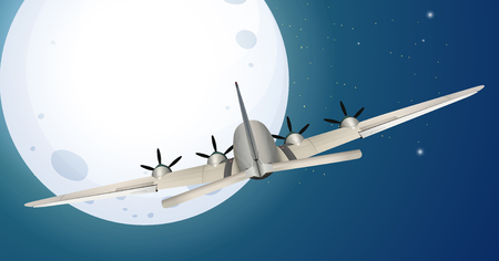 Airplane Flying over the Moon illustrationのイラスト素材