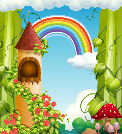 Rainbow Fairytale Castle and Nature  illustrationのイラスト素材