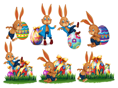 Easter Eggs and Funny Bunny illustrationのイラスト素材