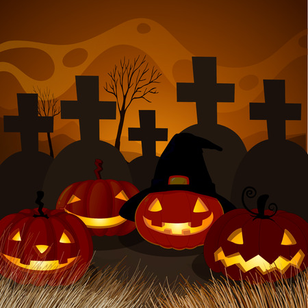 Halloween Pumpkin at Graveyard Night illustrationのイラスト素材