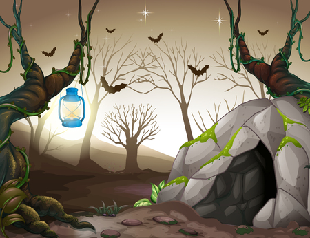 A Dark Night in Forest illustrationのイラスト素材