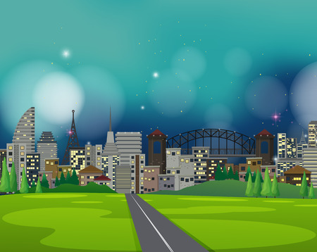 A Big City at Night Scene illustrationのイラスト素材