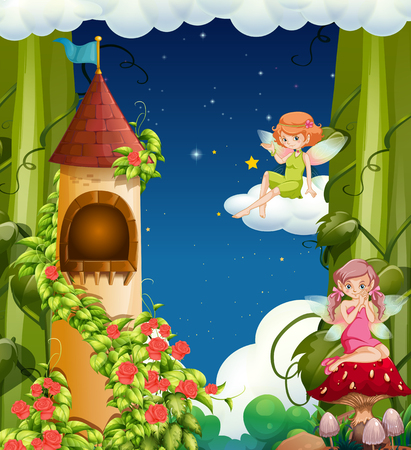 A Magical Fairy Land and Castle illustrationのイラスト素材