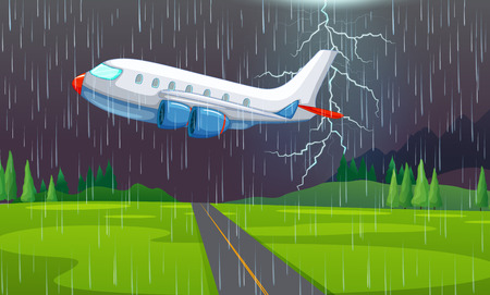 An Airplane Flying in Thunderstorm illustrationのイラスト素材