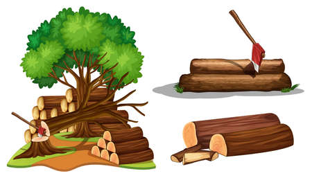 A Set of Tree Being Cut illustrationのイラスト素材