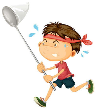 Boy Running with Insect Net illustrationのイラスト素材