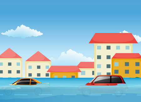 A Flood in City illustrationのイラスト素材