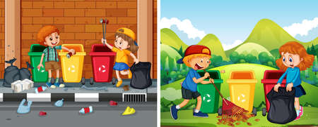 A Set of Children Cleaning Public Area illustrationのイラスト素材