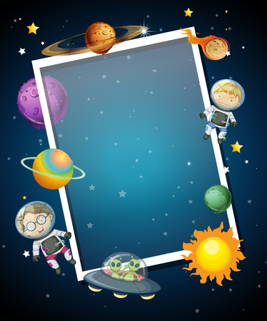Space themed border with blue background illustrationのイラスト素材