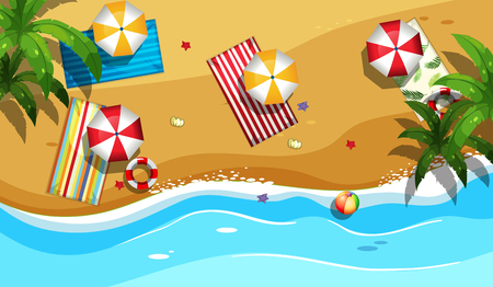 A tropicl beach drone shot illustrationのイラスト素材