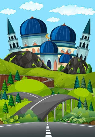 A road to beautiful mosque illustrationのイラスト素材