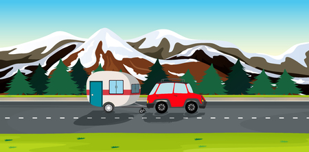A car and travel trailers illustrationのイラスト素材