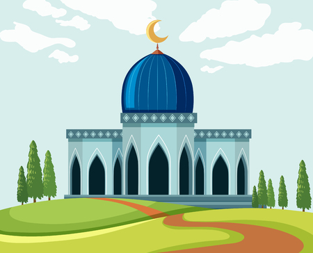 A beautiful mosque lanscape illustrationのイラスト素材