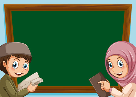 A muslim boy and girl board illustrationのイラスト素材