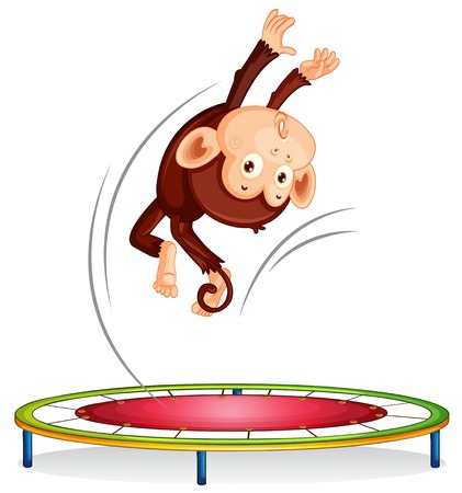 A monkey jumping on trampoline illustrationのイラスト素材