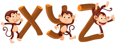 Monkey and wood alphabet illustrationのイラスト素材