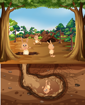 Rabbit living in nature illustrationのイラスト素材