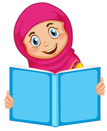 A muslim girl reading a book illustrationのイラスト素材