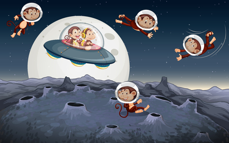 Monkey travel in space illustrationのイラスト素材