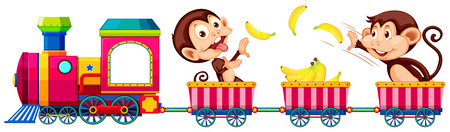 Playful monkey on the train illustrationのイラスト素材