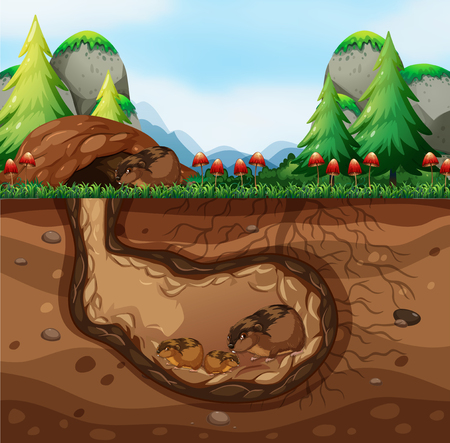 A guinea pig family living underground illustrationのイラスト素材
