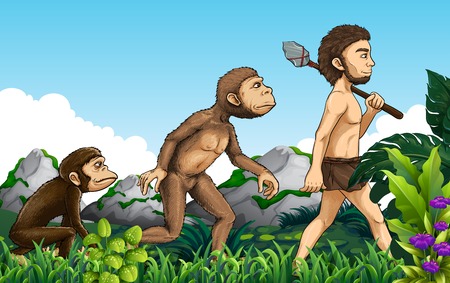 Human evolution in nature background illustrationのイラスト素材