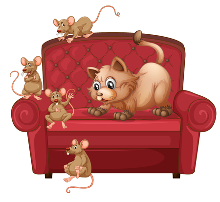 A cat and rats on sofa illustrationのイラスト素材