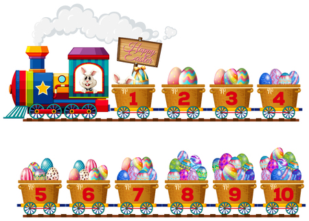 An easter bunny on number train illustrationのイラスト素材