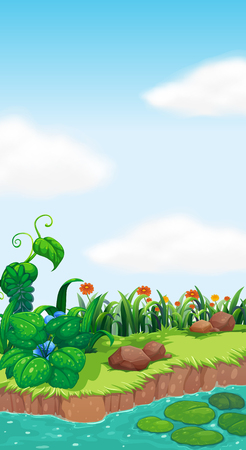A beautiful river landscape illustrationのイラスト素材