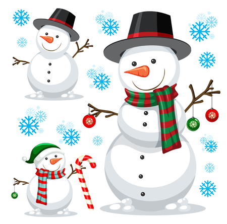 different snowman on white template illustrationのイラスト素材