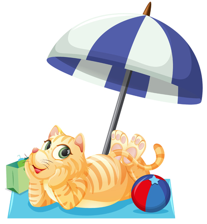 A cat on summer holiday illustrationのイラスト素材