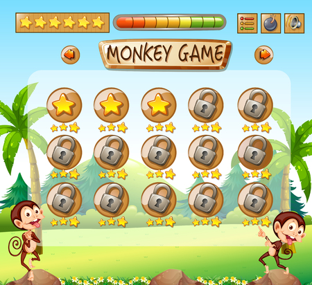 Monkey game jungle template illustrationのイラスト素材