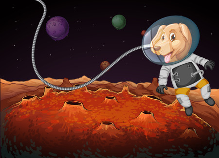 A dog astronaut in space illustrationのイラスト素材