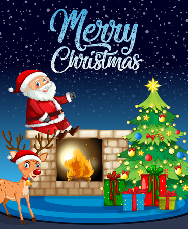 Santa and deer on christmas template illustrationのイラスト素材