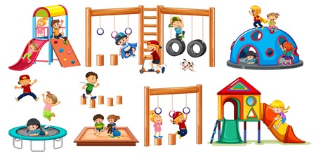 Children on playground equipment  illustrationのイラスト素材