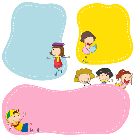 Boy and girl on blank note illustrationのイラスト素材