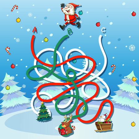 Santa claus maze game template illustrationのイラスト素材