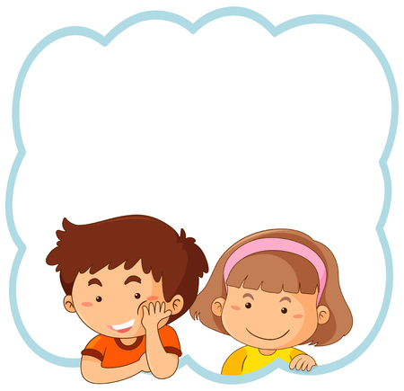 Flat boy and girl frame illustrationのイラスト素材