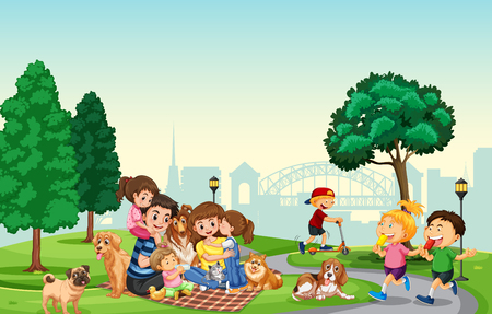People spend holiday at the park illustrationのイラスト素材