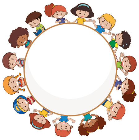 International children with blank template illustrationのイラスト素材