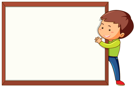 Boy with blank frame template illustrationのイラスト素材