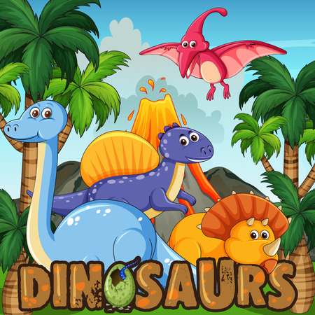 A cartoon of dinosaurs illustrationのイラスト素材