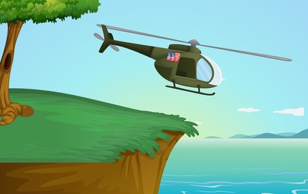 Army helicopter in nature illustrationのイラスト素材