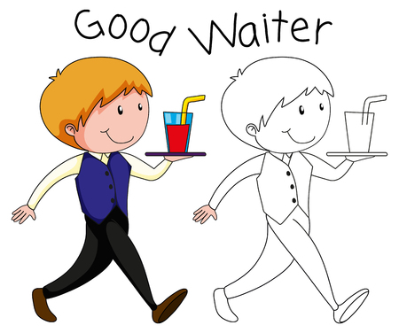 A waiter character on white backgroubd illustrationのイラスト素材